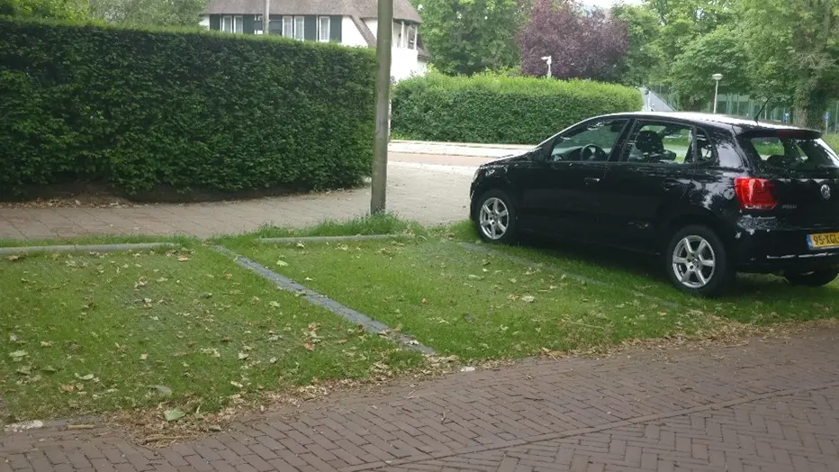 Foto nieuw bestrating Rotterdamseweg met grastegels