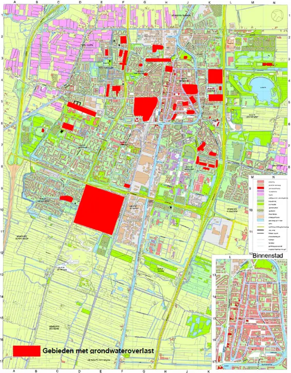 Kaart met gebieden met grondwateroverlast