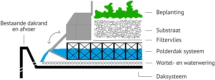 Voorbeeld van een polderdak met beplanting